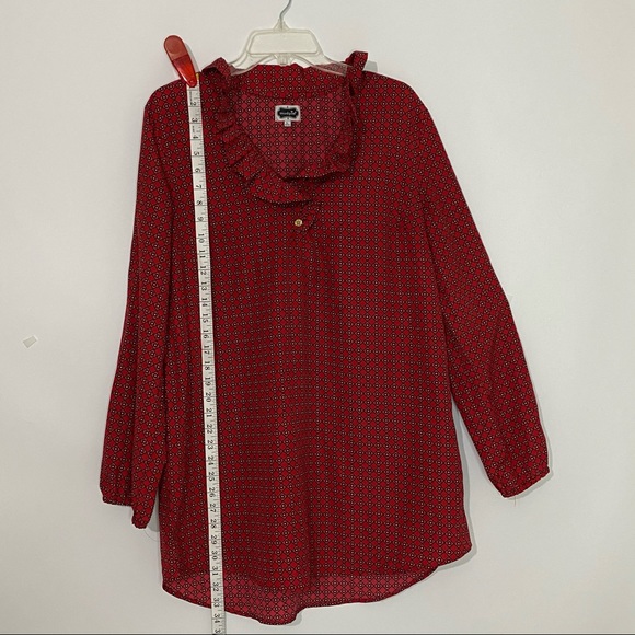 Mud Pie Dress/Tunic Loose Fit Size L Long Sleeve Pullover Ruffle Neck Red Black - Picture 3 of 8